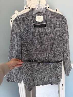 kate spade Black & White Tweed belted blazer and matching pencil skirt